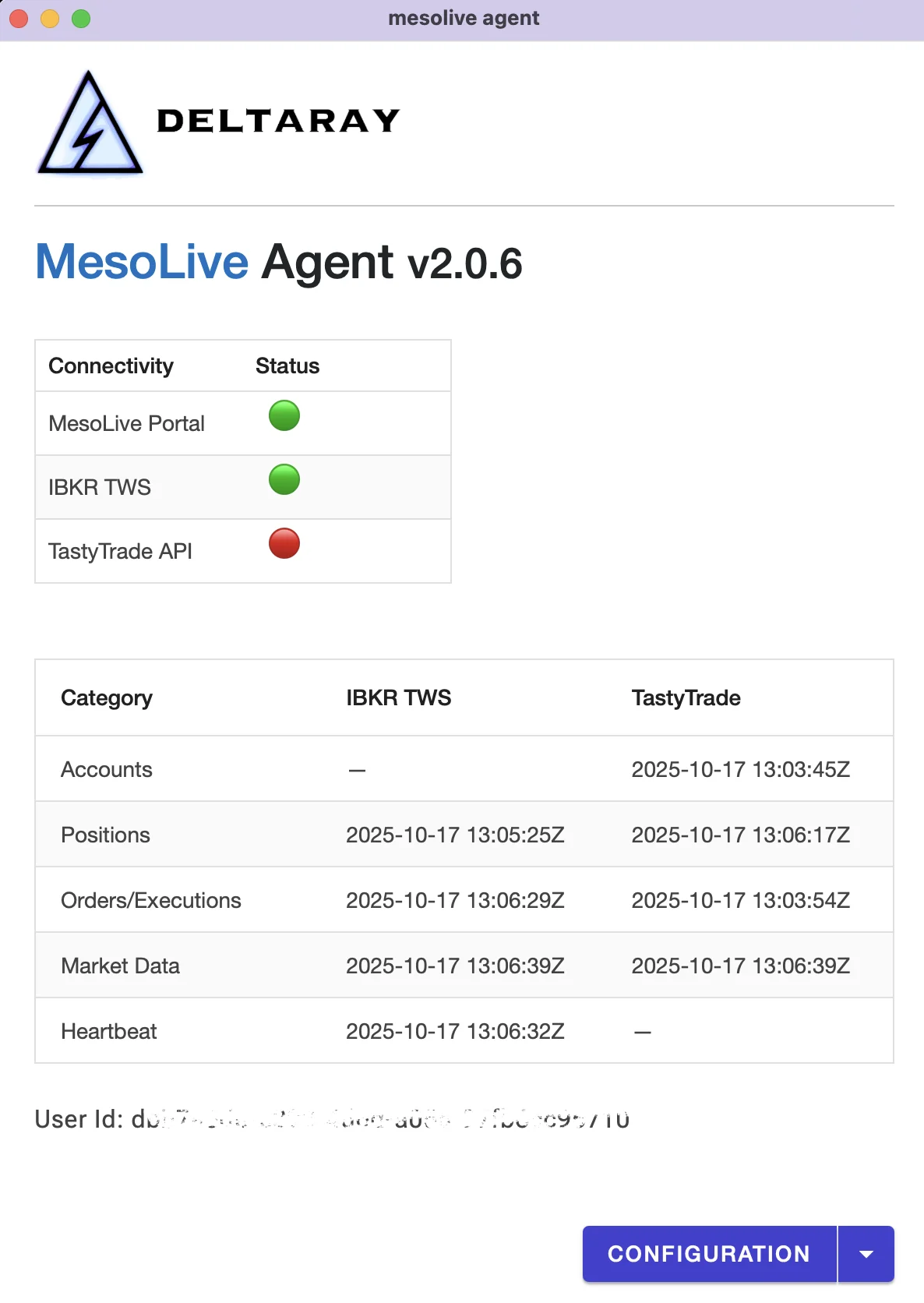 MesoLive Agent main view