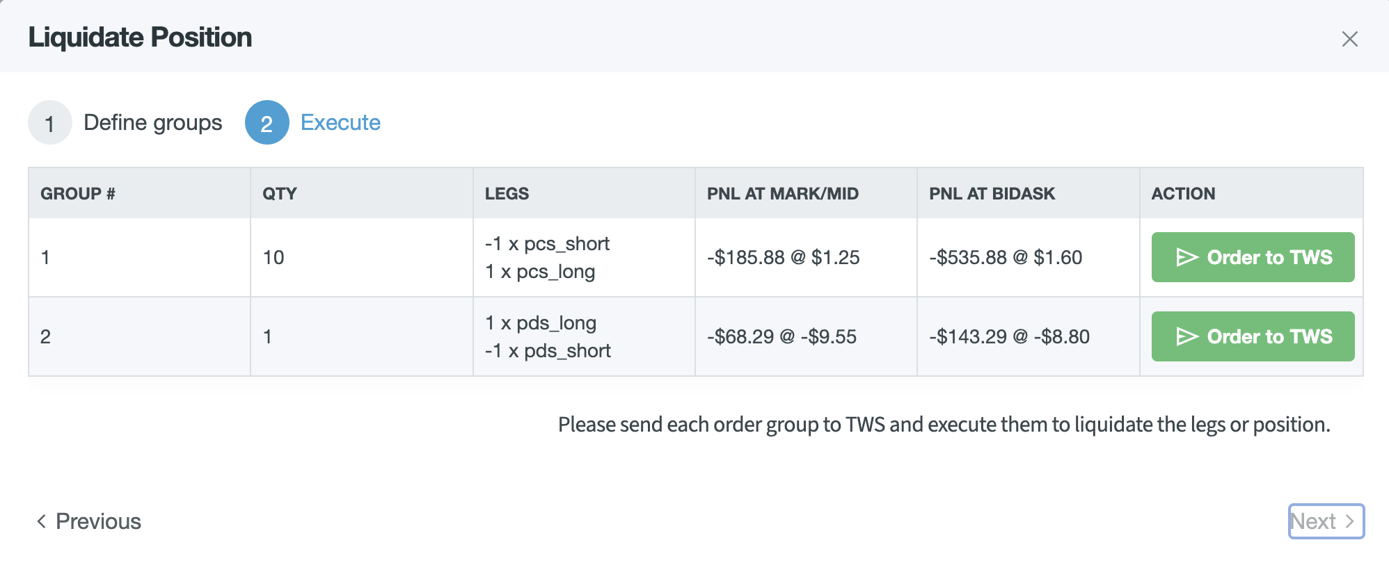 Liquidate - Orders to TWS