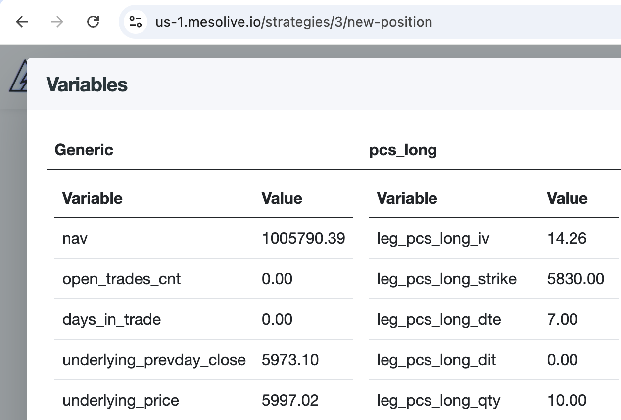 New Position - Vars Table