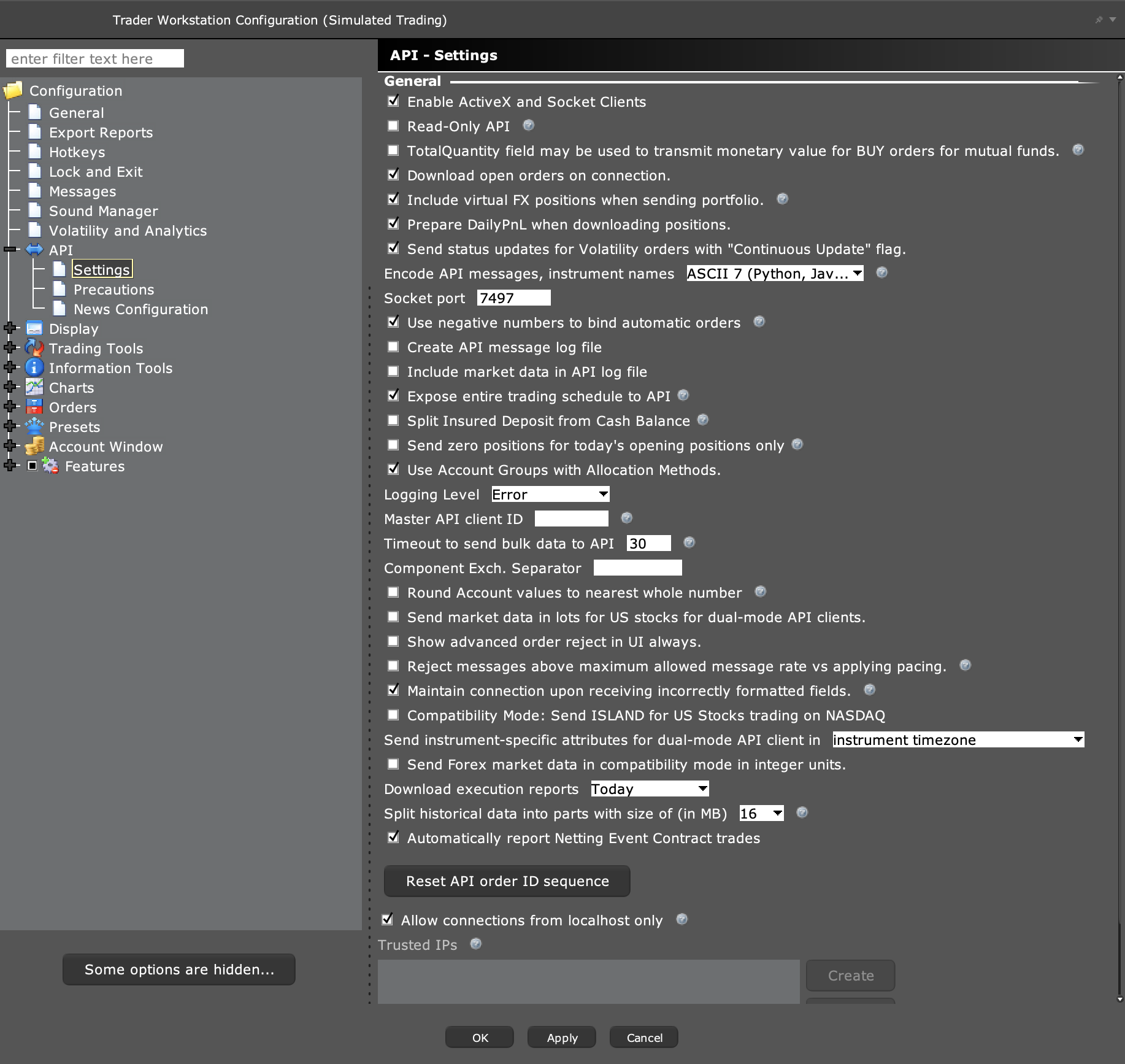 TWS API Settings