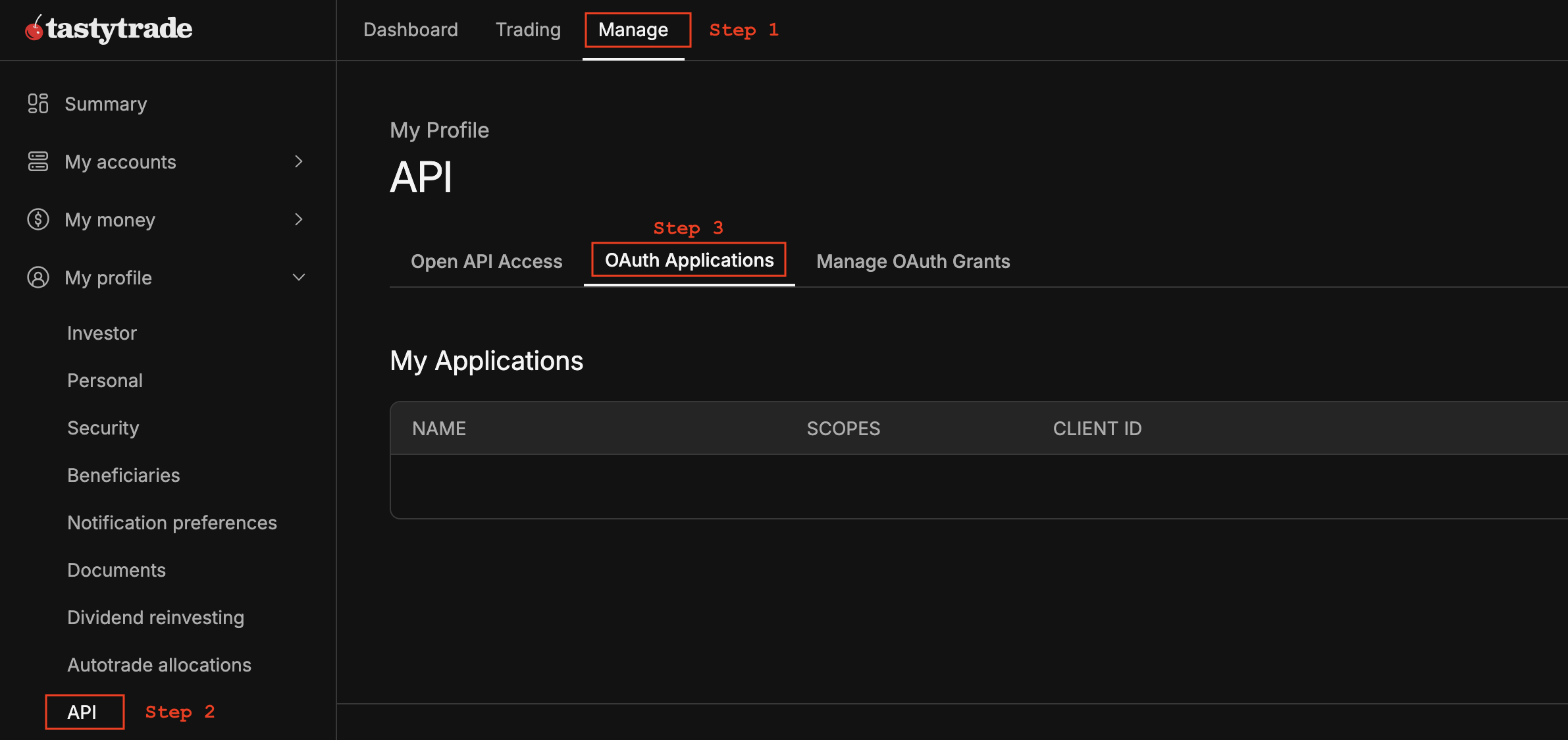 Tasty API screen